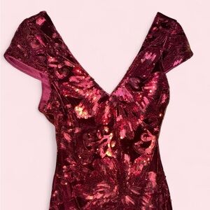Guess Women's Burgundy Sequin and Velvet Formal Dress, Size 4
